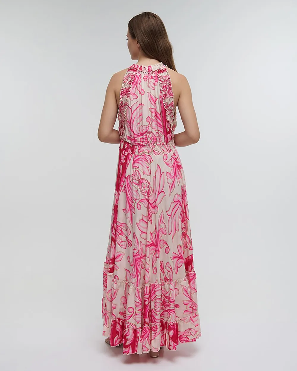 ΦΟΡΕΜΑ ΜΑΚΡΥ ΑΜΑΝΙΚΟ ΦΟΥΞΙΑ ΜΕ ΧΡΥΣΕΣ ΛΕΠΤΟΜΕΡΕΙΕΣ ONE SIZE (100%RAYON)