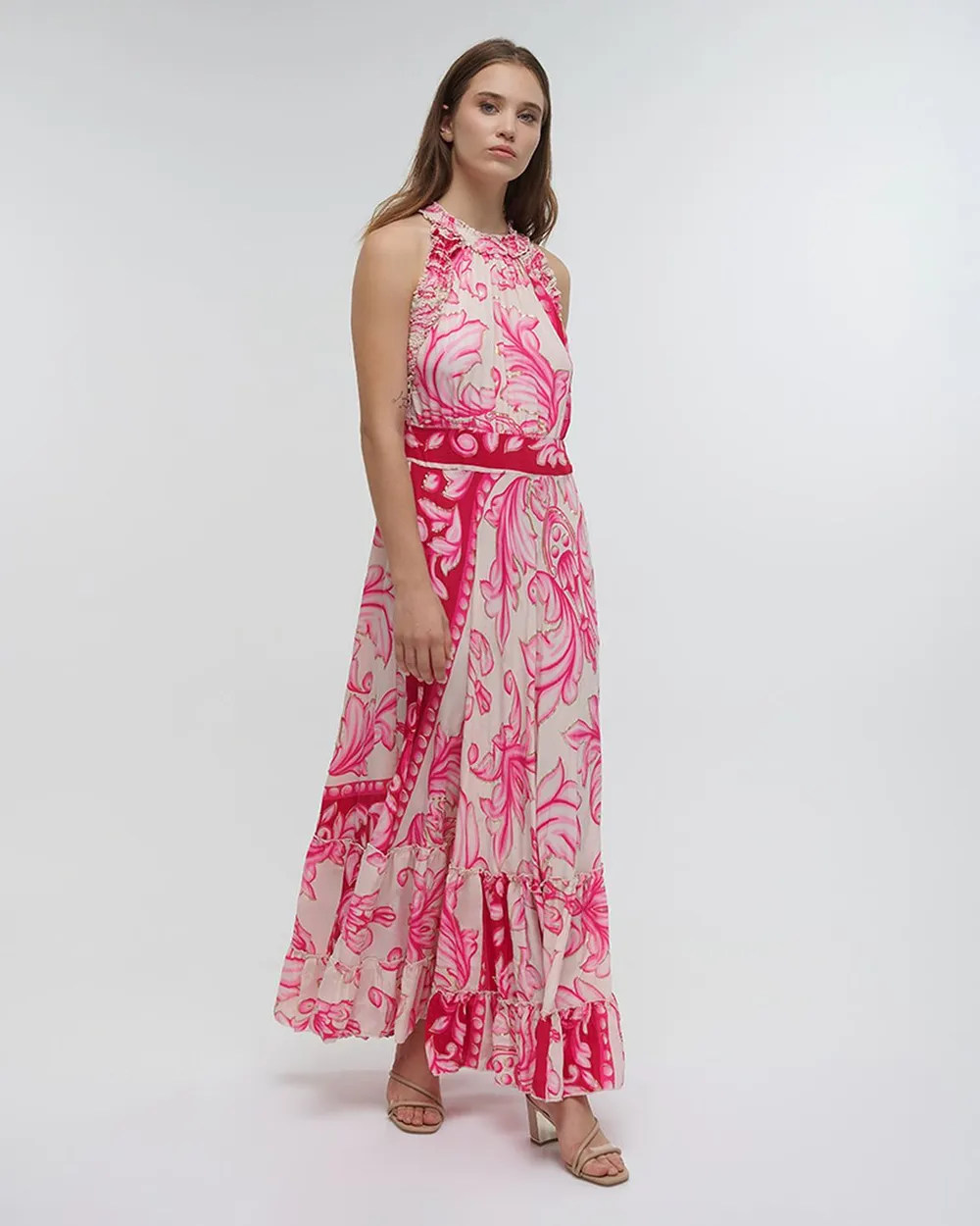 ΦΟΡΕΜΑ ΜΑΚΡΥ ΑΜΑΝΙΚΟ ΦΟΥΞΙΑ ΜΕ ΧΡΥΣΕΣ ΛΕΠΤΟΜΕΡΕΙΕΣ ONE SIZE (100%RAYON)