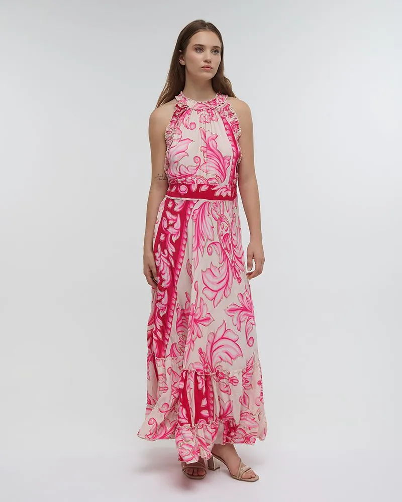 ΦΟΡΕΜΑ ΜΑΚΡΥ ΑΜΑΝΙΚΟ ΦΟΥΞΙΑ ΜΕ ΧΡΥΣΕΣ ΛΕΠΤΟΜΕΡΕΙΕΣ ONE SIZE (100%RAYON)