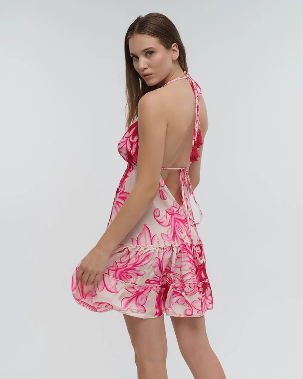 ΦΟΡΕΜΑ ΚΟΝΤΟ ΕΞΩΠΛΑΤΟ ΦΟΥΞΙΑ ΜΕ ΧΡΥΣΕΣ ΛΕΠΤΟΜΕΡΕΙΕΣ ONE SIZE (100%RAYON)