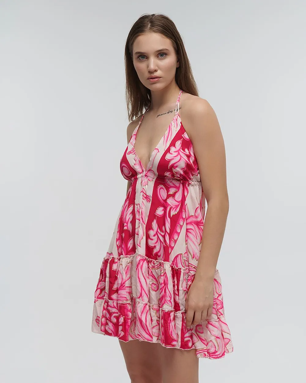 ΦΟΡΕΜΑ ΚΟΝΤΟ ΕΞΩΠΛΑΤΟ ΦΟΥΞΙΑ ΜΕ ΧΡΥΣΕΣ ΛΕΠΤΟΜΕΡΕΙΕΣ ONE SIZE (100%RAYON)