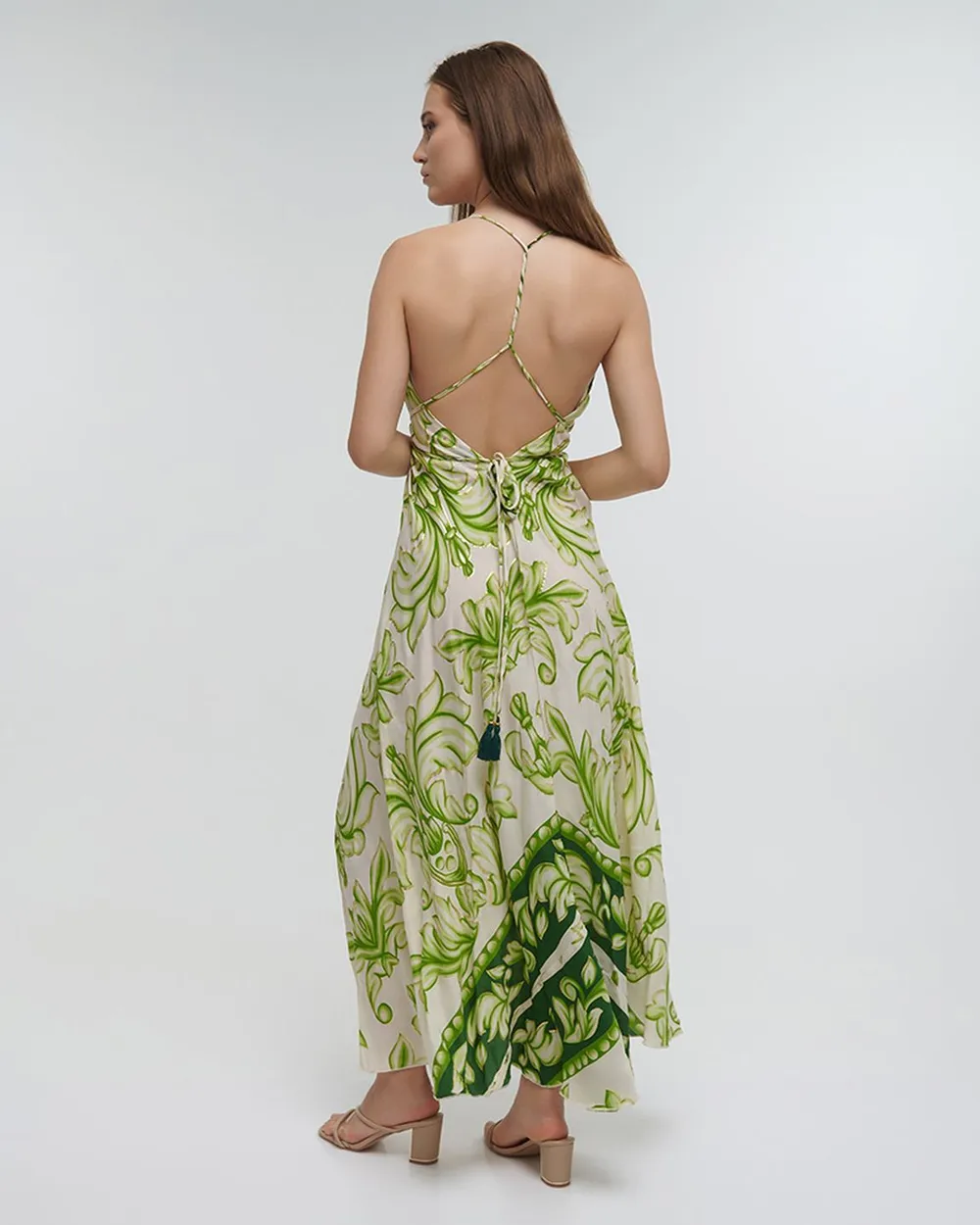 ΦΟΡΕΜΑ ΜΑΚΡΥ ΕΞΩΠΛΑΤΟ ΠΡΑΣΙΝΟ ΜΕ ΧΡΥΣΕΣ ΛΕΠΤΟΜΕΡΕΙΕΣ ONE SIZE (100%RAYON)