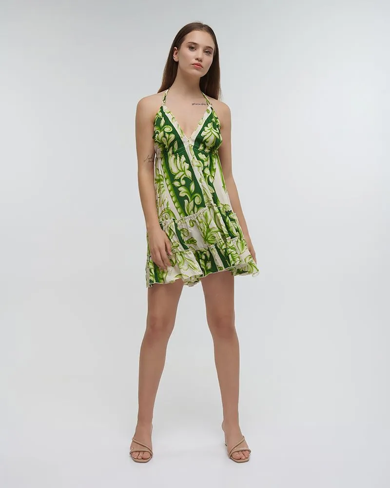 ΦΟΡΕΜΑ ΚΟΝΤΟ ΕΞΩΠΛΑΤΟ ΠΡΑΣΙΝΟ ΜΕ ΧΡΥΣΕΣ ΛΕΠΤΟΜΕΡΕΙΕΣ ONE SIZE (100%RAYON)