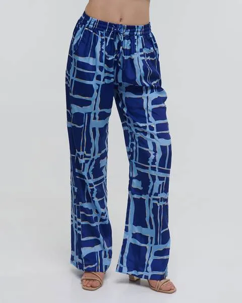 ΠΑΝΤΕΛΟΝΑ ΜΕ ΤΣΕΠΕΣ ''BLOCKS'' ΜΠΛΕ ΜΕ ΧΡΥΣΕΣ ΛΕΠΤΟΜΕΡΕΙΕΣ M/L (100% CREPE)