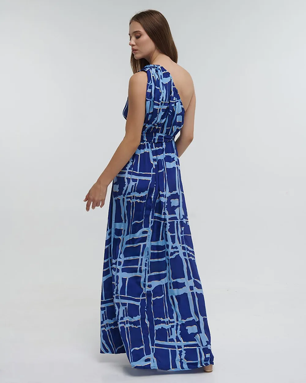 ΦΟΡΕΜΑ ΜΑΚΡΥ ΜΕ 1 ΩΜΟ ”BLOCKS” ΜΠΛΕ ΜΕ ΧΡΥΣΕΣ ΛΕΠΤΟΜΕΡΕΙΕΣ ONE SIZE (100% CREPE)