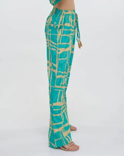 ΠΑΝΤΕΛΟΝΑ ΜΕ ΤΣΕΠΕΣ ''BLOCKS'' ΤΙΡΚΟΥΑΖ ΜΕ ΧΡΥΣΕΣ ΛΕΠΤΟΜΕΡΕΙΕΣ M/L (100% CREPE)