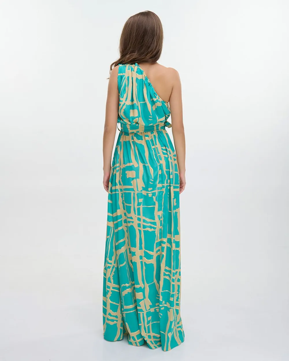 ΦΟΡΕΜΑ ΜΑΚΡΥ ΜΕ 1 ΩΜΟ ”BLOCKS” ΤΙΡΚΟΥΑΖ ΜΕ ΧΡΥΣΕΣ ΛΕΠΤΟΜΕΡΕΙΕΣ ONE SIZE (100% CREPE)