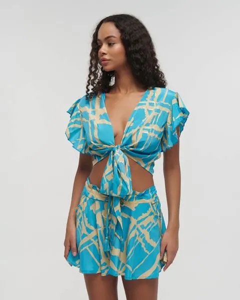 ΤΟΠ ΚΟΝΤΟ ΔΕΤΟ ''BLOCKS'' ΓΑΛΑΖΙΟ ΜΕ ΧΡΥΣΕΣ ΛΕΠΤΟΜΕΡΕΙΕΣ ONE SIZE (100% CREPE)