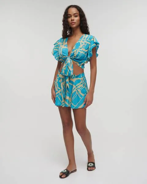 ΤΟΠ ΚΟΝΤΟ ΔΕΤΟ ''BLOCKS'' ΓΑΛΑΖΙΟ ΜΕ ΧΡΥΣΕΣ ΛΕΠΤΟΜΕΡΕΙΕΣ ONE SIZE (100% CREPE)