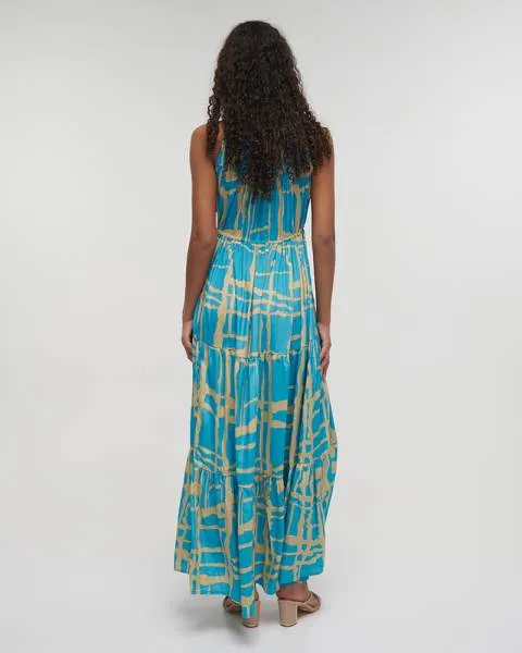 ΦΟΡΕΜΑ ΜΑΚΡΥ ΑΜΑΝΙΚΟ ”BLOCKS” ΓΑΛΑΖΙΟ ΜΕ ΧΡΥΣΕΣ ΛΕΠΤΟΜΕΡΕΙΕΣ ONE SIZE (100% CREPE)