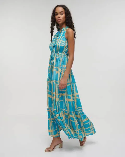 ΦΟΡΕΜΑ ΜΑΚΡΥ ΑΜΑΝΙΚΟ ''BLOCKS'' ΓΑΛΑΖΙΟ ΜΕ ΧΡΥΣΕΣ ΛΕΠΤΟΜΕΡΕΙΕΣ ONE SIZE (100% CREPE)