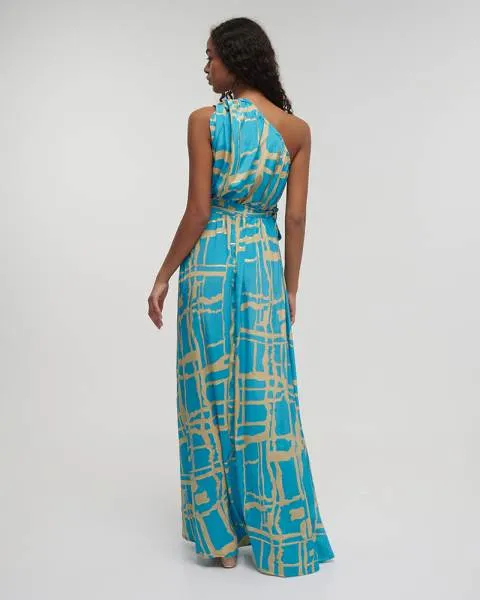 ΦΟΡΕΜΑ ΜΑΚΡΥ ΜΕ 1 ΩΜΟ ”BLOCKS” ΓΑΛΑΖΙΟ ΜΕ ΧΡΥΣΕΣ ΛΕΠΤΟΜΕΡΕΙΕΣ ONE SIZE (100% CREPE)