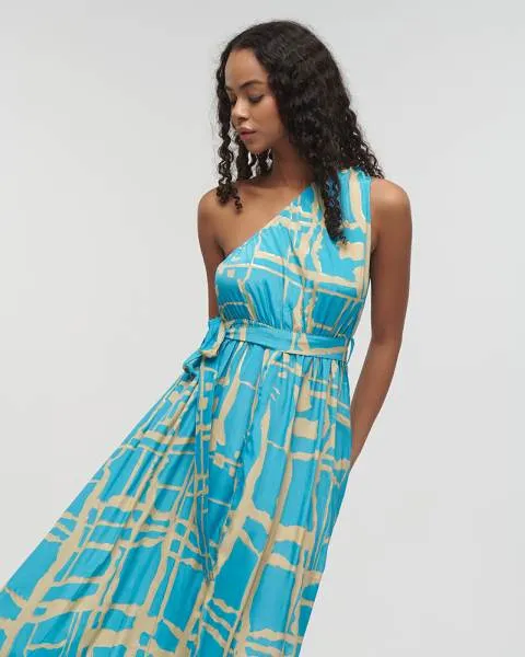 ΦΟΡΕΜΑ ΜΑΚΡΥ ΜΕ 1 ΩΜΟ ''BLOCKS'' ΓΑΛΑΖΙΟ ΜΕ ΧΡΥΣΕΣ ΛΕΠΤΟΜΕΡΕΙΕΣ ONE SIZE (100% CREPE)