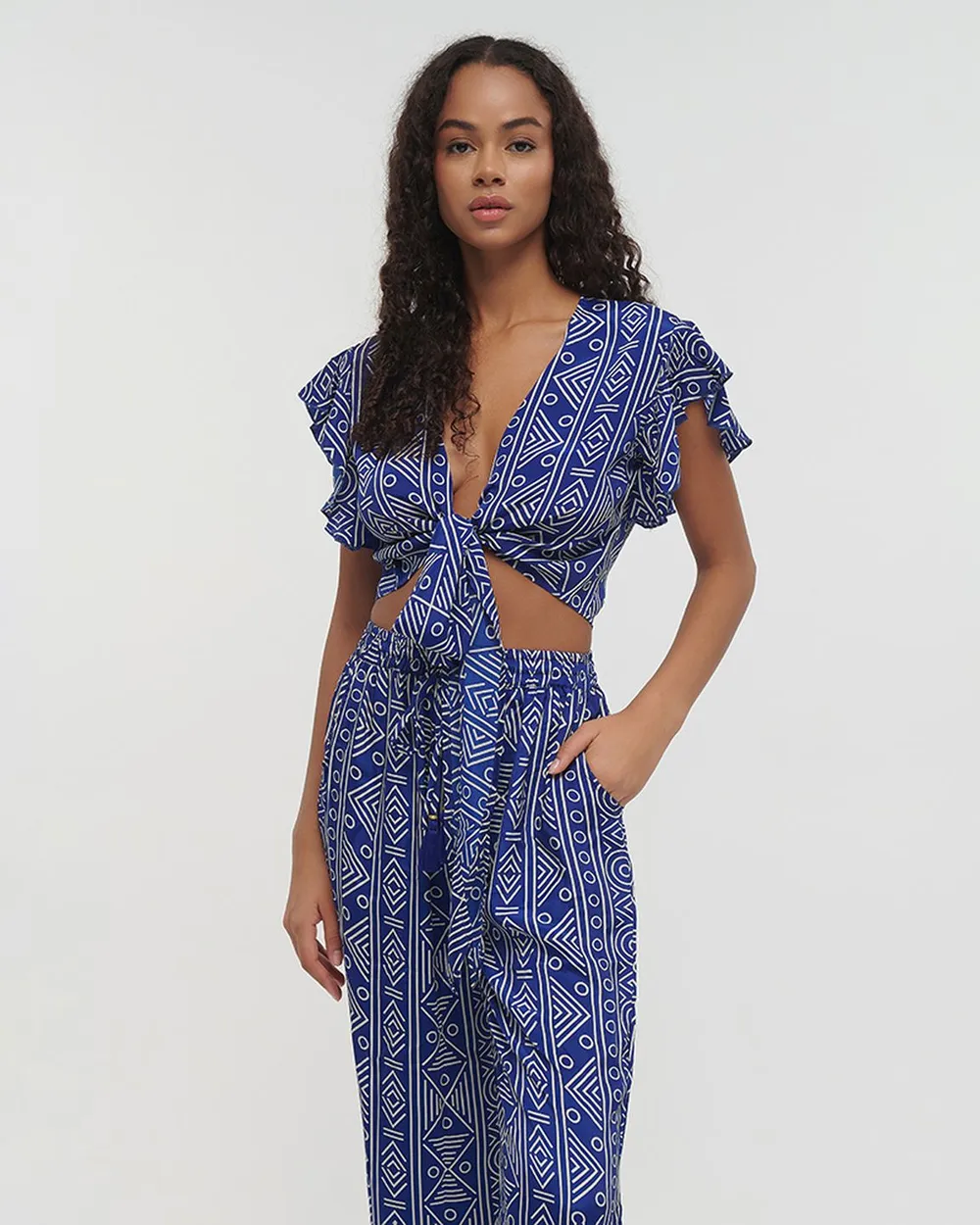 ΤΟΠ ΚΟΝΤΟ ΔΕΤΟ ΜΠΛΕ ΜΕ ΣΧΕΔΙΑ ONE SIZE (100% CREPE)