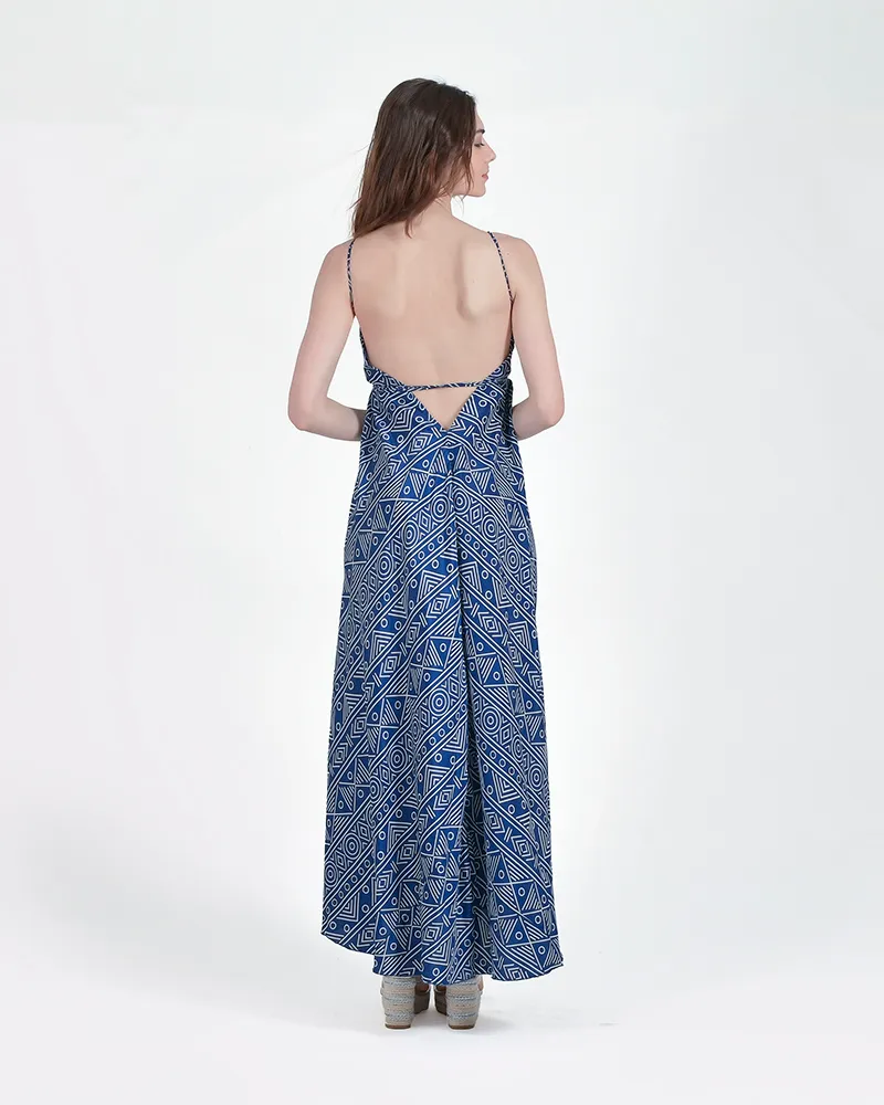 ΦΟΡΕΜΑ ΜΑΚΡΥ ΕΞΩΠΛΑΤΟ ΜΠΛΕ ΜΕ ΣΧΕΔΙΑ ONE SIZE (100% CREPE)