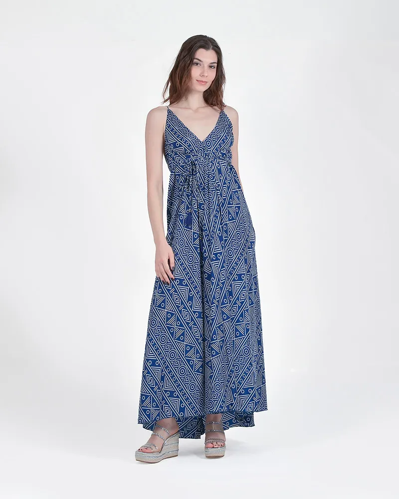 ΦΟΡΕΜΑ ΜΑΚΡΥ ΕΞΩΠΛΑΤΟ ΜΠΛΕ ΜΕ ΣΧΕΔΙΑ ONE SIZE (100% CREPE)