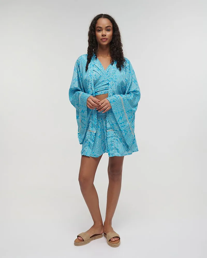 ΚΙΜΟΝΟ ΚΟΝΤΟ ΤΙΡΚΟΥΑΖ ΜΕ ΣΧΕΔΙΑ ONE SIZE (100% CREPE)