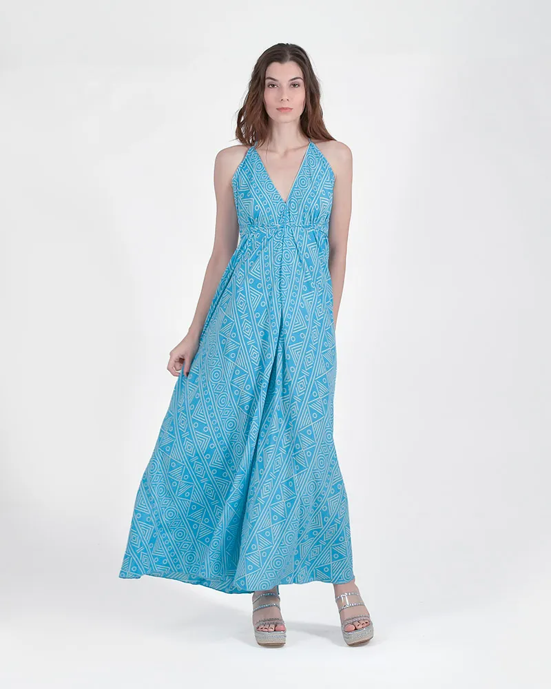 ΦΟΡΕΜΑ ΜΑΚΡΥ AMANIKO ΤΙΡΚΟΥΑΖ ΜΕ ΣΧΕΔΙΑ ONE SIZE (100% CREPE)