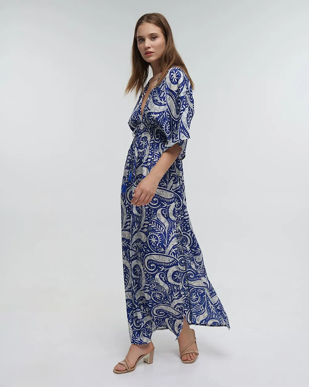 ΦΟΡΕΜΑ ΜΑΚΡΥ ΜΕ 3/4 ΜΑΝΙΚΙ ΕΜΠΡΙΜΕ ΜΠΛΕ ONE SIZE (100% RAYON)