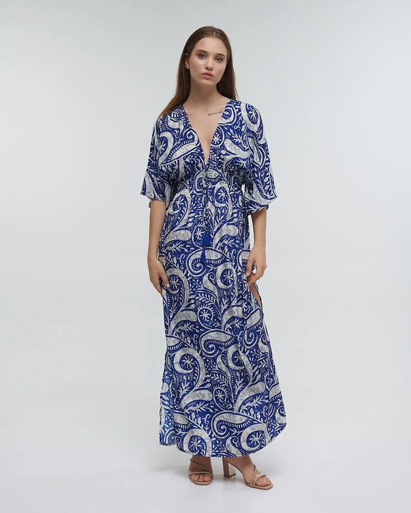 ΦΟΡΕΜΑ ΜΑΚΡΥ ΜΕ 3/4 ΜΑΝΙΚΙ ΕΜΠΡΙΜΕ ΜΠΛΕ ONE SIZE (100% RAYON)