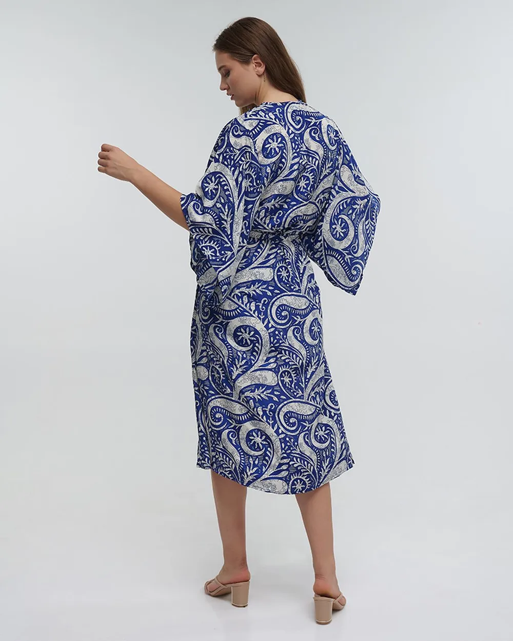 ΚΙΜΟΝΟ ΜΑΚΡΥ ΜΕ ΖΩΝΗ ΕΜΠΡΙΜΕ ΜΠΛΕ ONE SIZE (100% RAYON)