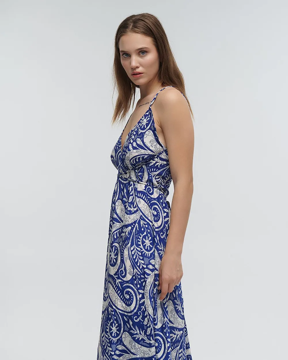 ΦΟΡΕΜΑ ΜΑΚΡΥ ΕΞΩΠΛΑΤΟ ΕΜΠΡΙΜΕ ΜΠΛΕ ONE SIZE (100% RAYON)