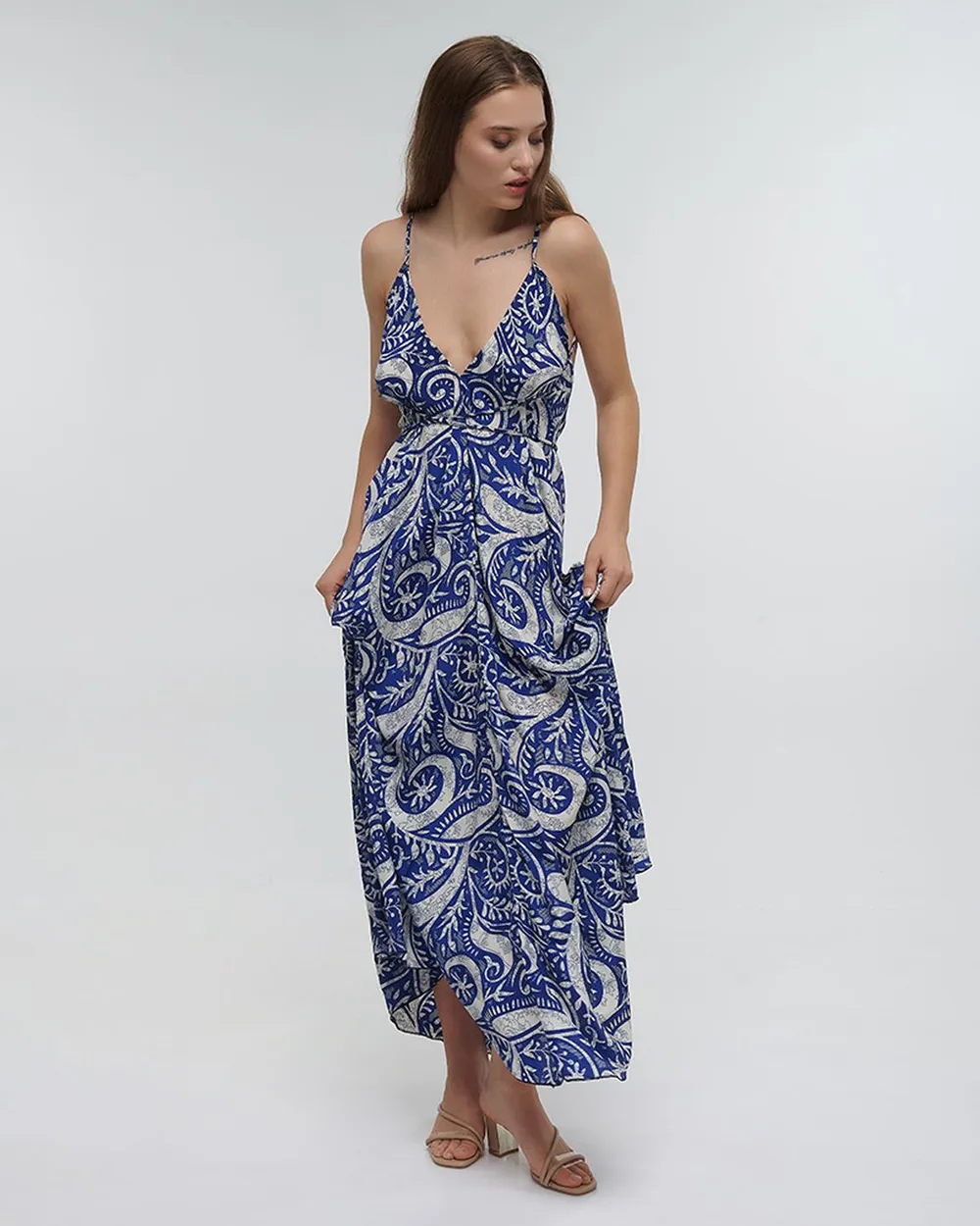 ΦΟΡΕΜΑ ΜΑΚΡΥ ΕΞΩΠΛΑΤΟ ΕΜΠΡΙΜΕ ΜΠΛΕ ONE SIZE (100% RAYON)