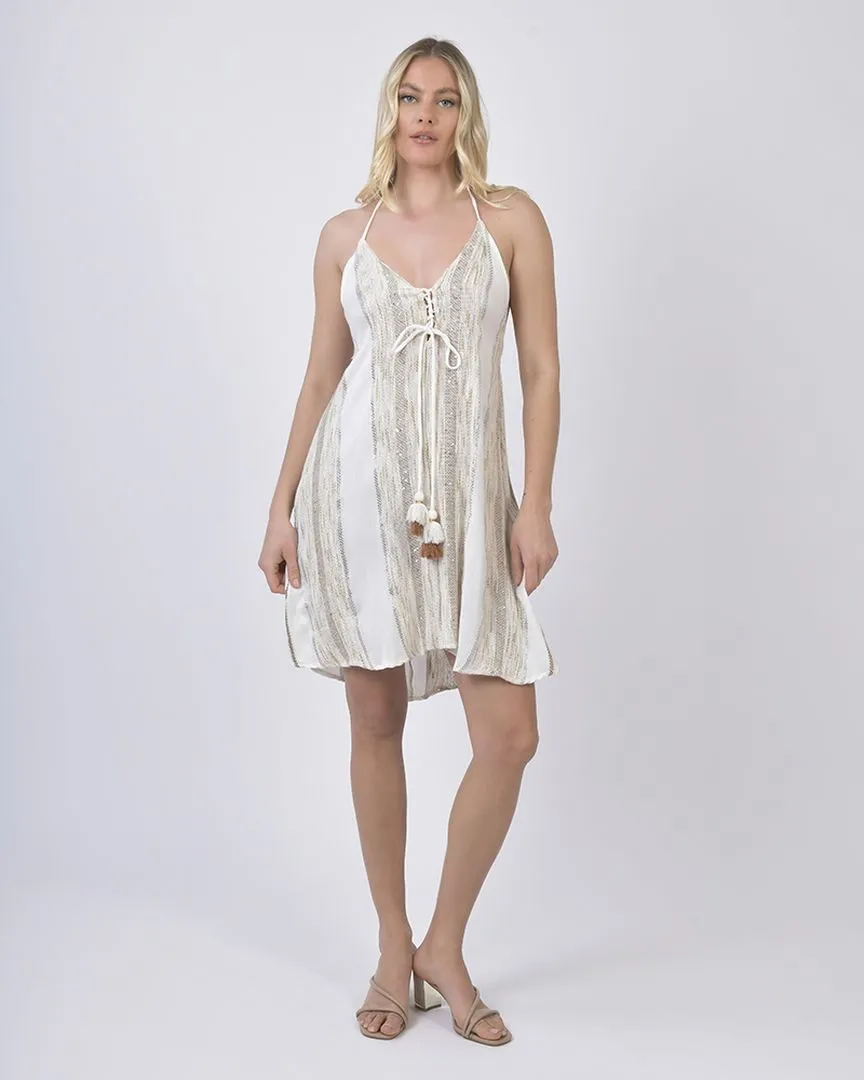 ΦΟΡΕΜΑ ΚΟΝΤΟ ΕΞΩΠΛΑΤΟ ΕΚΡΟΥ/ΜΠΕΖ ONE SIZE  (100% RAYON)