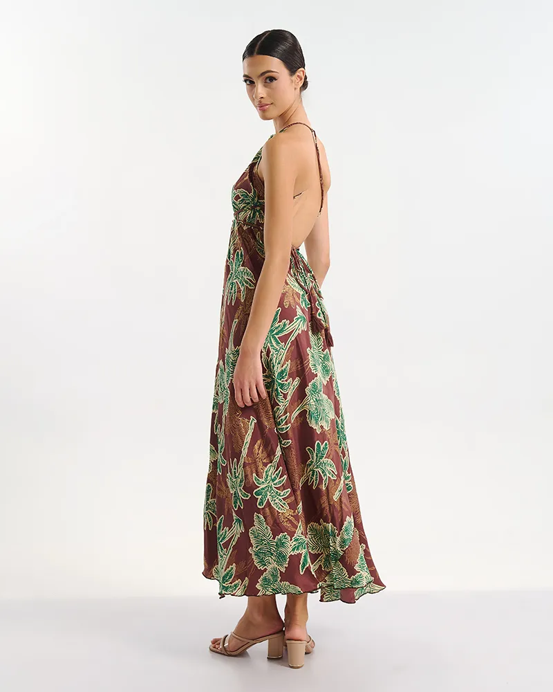 ΦΟΡΕΜΑ ΜΑΚΡΥ ΕΞΩΠΛΑΤΟ ΚΑΦΕ/ΠΡΑΣΙΝΟ ΦΟΙΝΙΚΕΣ ONE SIZE (60% SILK 40% POLYESTER)