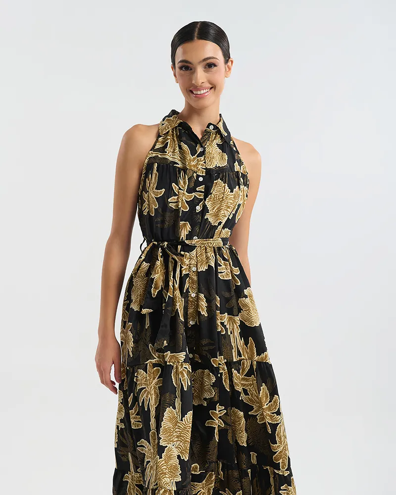 ΦΟΡΕΜΑ ΜΑΚΡΥ ΑΜΑΝΙΚΟ ΜΕ ΚΟΥΜΠΙΑ ΜΑΥΡΟ/ΧΡΥΣΟ ΜΕ ΦΟΙΝΙΚΕΣ ONE SIZE  (60% SILK 40% POLYESTER)