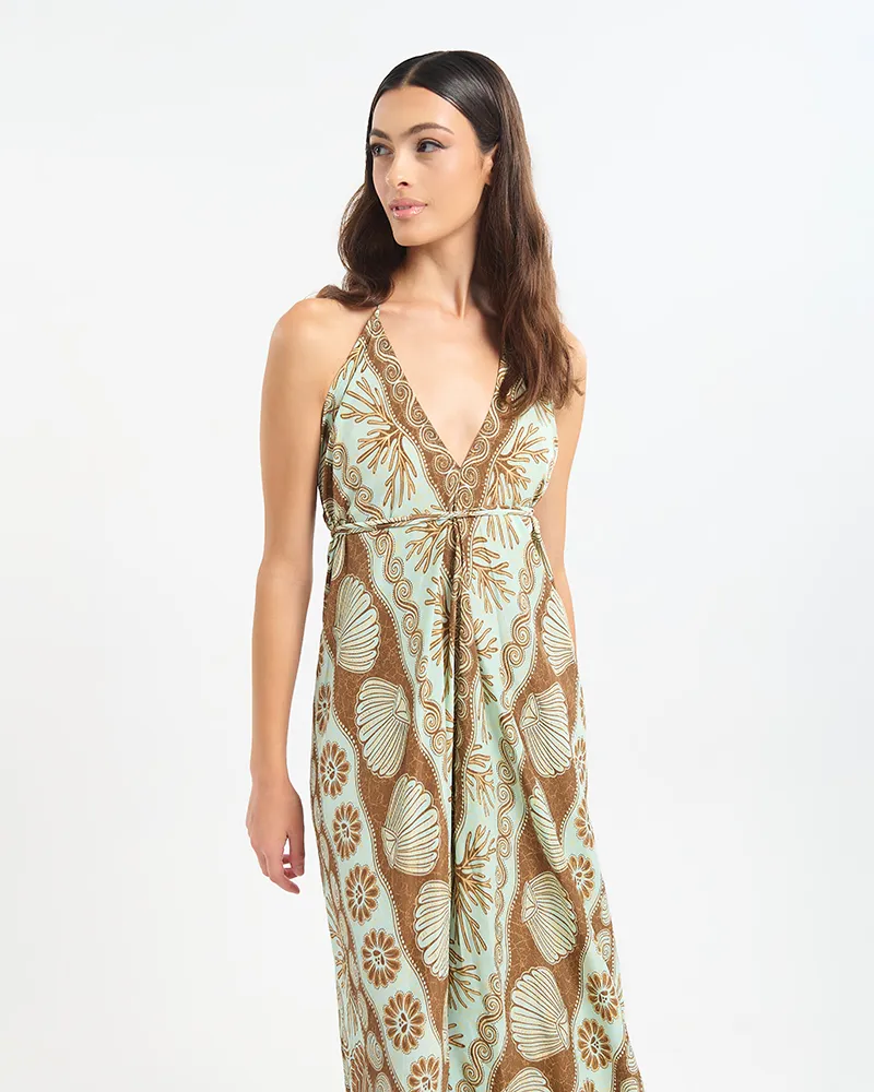 ΕΞΩΠΛΑΤΟ ΦΟΡΕΜΑ ΜΑΚΡΥ ΤΥΡΚΟΥΑΖ/ΚΑΦΕ ΜΕ ΚΟΧΥΛΙΑ ΚΑΙ ΧΡΥΣΕΣΛΕΠΤΟΜΕΡΕΙΕΣ ONE SIZE (60% SILK 40% POLYESTER)