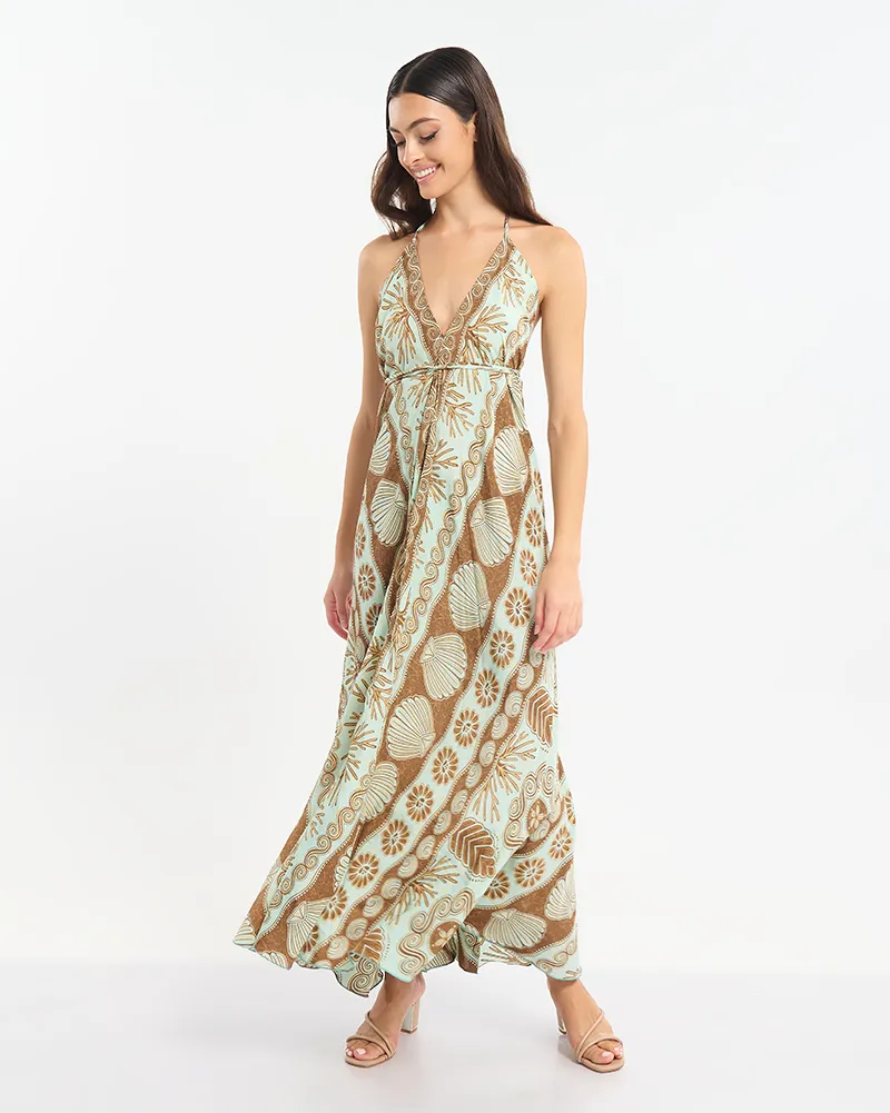 ΕΞΩΠΛΑΤΟ ΦΟΡΕΜΑ ΜΑΚΡΥ ΤΥΡΚΟΥΑΖ/ΚΑΦΕ ΜΕ ΚΟΧΥΛΙΑ ΚΑΙ ΧΡΥΣΕΣΛΕΠΤΟΜΕΡΕΙΕΣ ONE SIZE (60% SILK 40% POLYESTER)