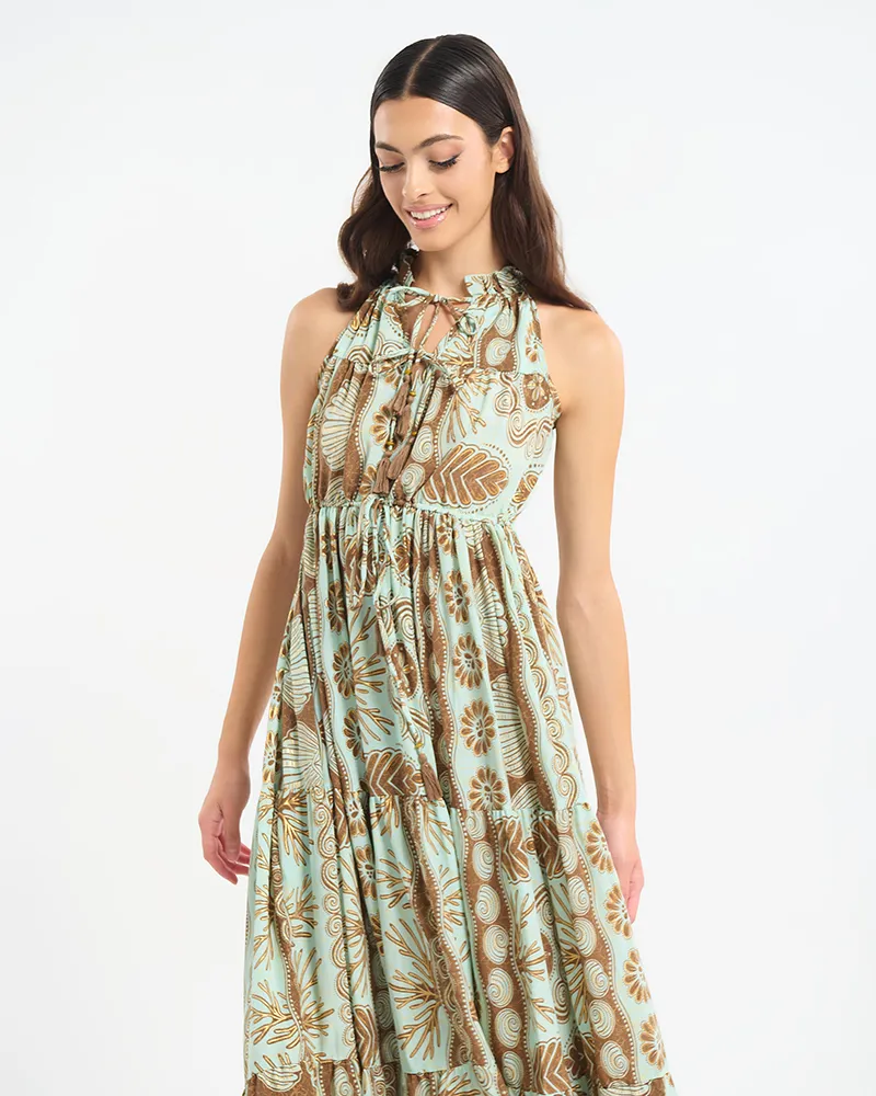 ΑΜΑΝΙΚΟ ΦΟΡΕΜΑ ΜΑΚΡΥ ΤΥΡΚΟΥΑΖ/ΚΑΦΕ ΜΕ ΚΟΧΥΛΙΑ ΚΑΙ ΧΡΥΣΕΣΛΕΠΤΟΜΕΡΕΙΕΣ ONE SIZE (60% SILK 40% POLYESTER)