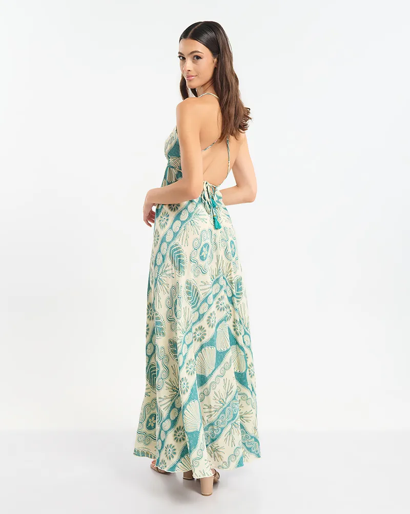 ΦΟΡΕΜΑ ΜΑΚΡΥ ΕΞΩΠΛΑΤΟ ΤΥΡΚΟΥΑΖ/ΕΚΡΟΎ ΜΕ ΧΡΥΣΕΣ ΛΕΠΤΟΜΕΡΕΙΕΣ ΚΑΙ ΚΟΧΥΛΙΑ ONE SIZE (60% SILK 40% POLYESTER)