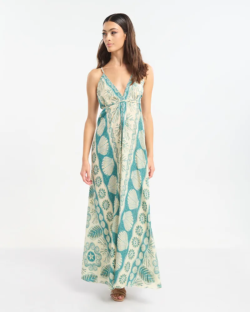 ΦΟΡΕΜΑ ΜΑΚΡΥ ΕΞΩΠΛΑΤΟ ΤΥΡΚΟΥΑΖ/ΕΚΡΟΎ ΜΕ ΧΡΥΣΕΣ ΛΕΠΤΟΜΕΡΕΙΕΣ ΚΑΙ ΚΟΧΥΛΙΑ ONE SIZE (60% SILK 40% POLYESTER)