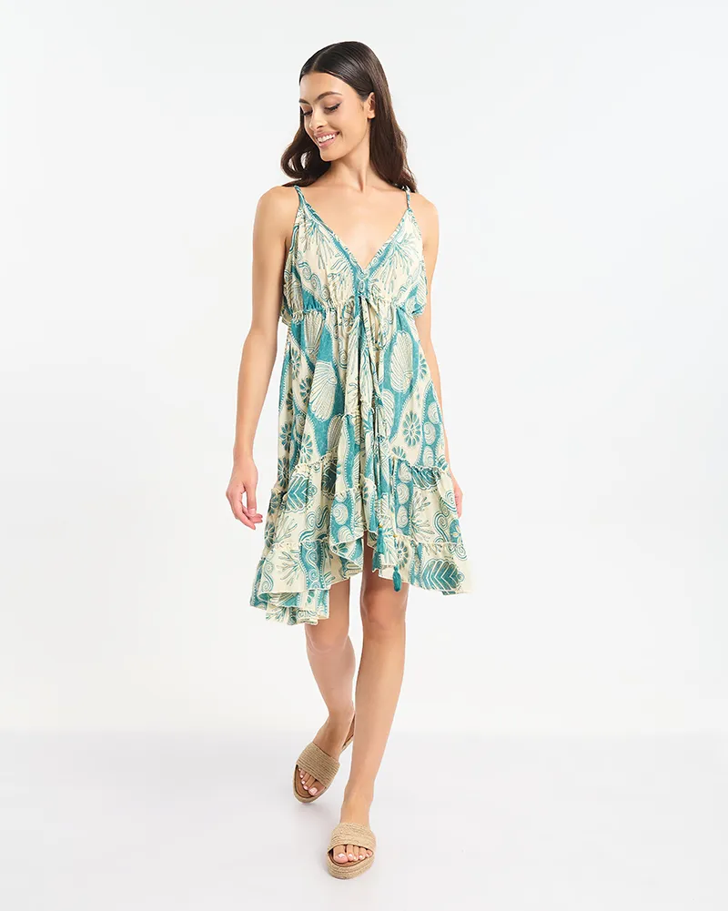 KONTO ΦΟΡΕΜΑ ΜΕ ΤΙΡΑΝΤΕΣ ΤΥΡΚΟΥΑΖ/ΕΚΡΟΎ ΜΕ ΧΡΥΣΕΣ ΛΕΠΤΟΜΕΡΕΙΕΣ ΚΑΙ ΚΟΧΥΛΙΑ ONE SIZE (60% SILK 40% POLYESTER)