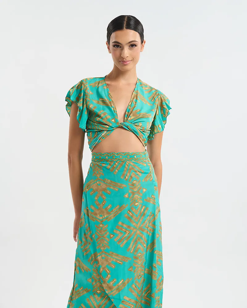 ΚΟΝΤΟ ΤΟΠ ΔΕΤΟ ΤΥΡΚΟΥΑΖ/ΠΡΑΣΙΝΟ ΜΕ ΧΡΥΣΕΣ ΛΕΠΤΟΜΕΡΕΙΕΣ ONE SIZE (60% SILK 40% POLYESTER) ΚΟΝΤΟ ΤΟΠ ΔΕΤΟ ΤΥΡΚΟΥΑΖ/ΠΡΑΣΙΝΟ ΜΕ ΧΡΥΣΕΣ ΛΕΠΤΟΜΕΡΕΙΕΣ ONE SIZE (60% SILK 40% POLYESTER)