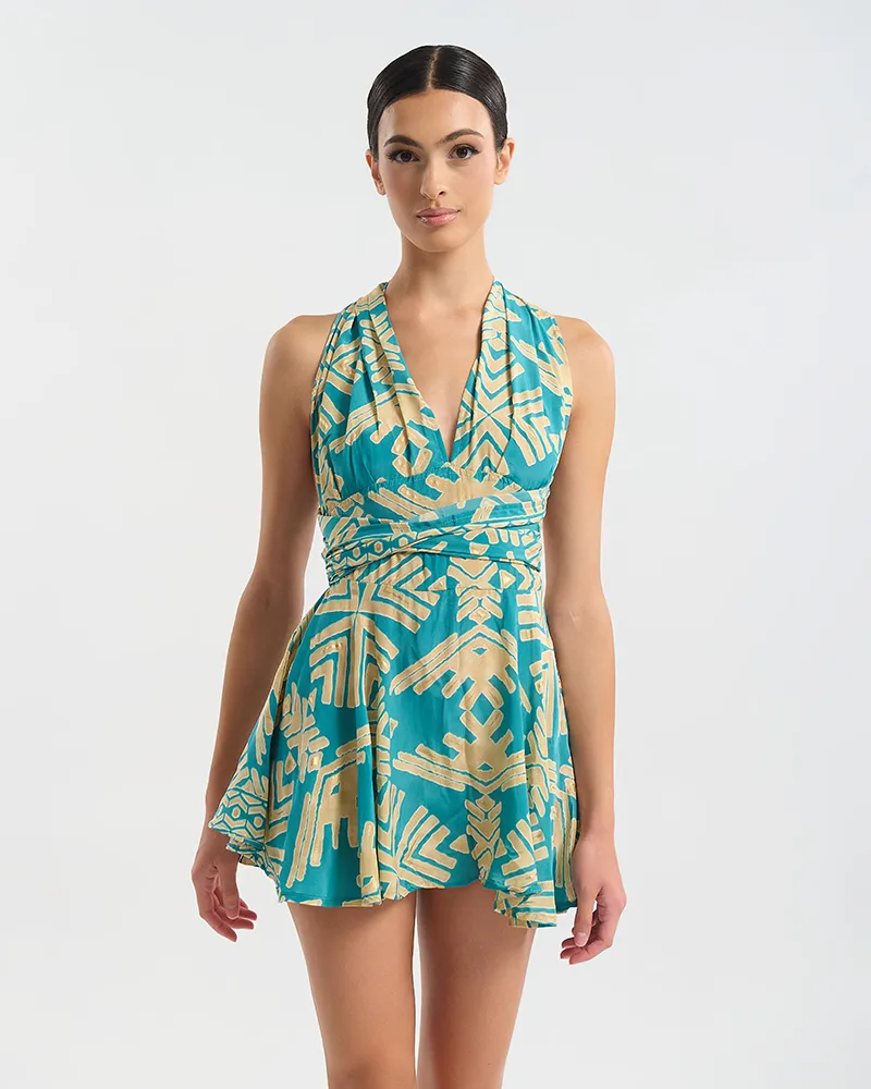 ΠΟΛΥΜΟΡΦΙΚΟ  ΚΟΝΤΟ  ΦΟΡΕΜΑ ΤΥΡΚΟΥΑΖ/ ΧΡΥΣΟ ΜΕ PATTERN ONE SIZE  (60% SILK 40% POLYESTER)