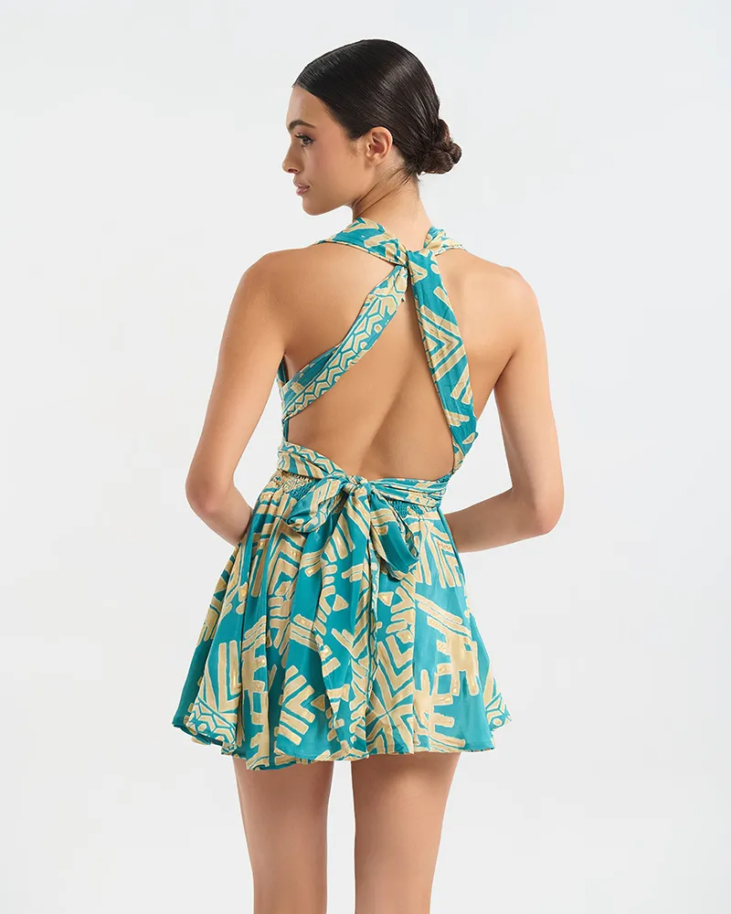 ΠΟΛΥΜΟΡΦΙΚΟ  ΚΟΝΤΟ  ΦΟΡΕΜΑ ΤΥΡΚΟΥΑΖ/ ΧΡΥΣΟ ΜΕ PATTERN ONE SIZE  (60% SILK 40% POLYESTER)