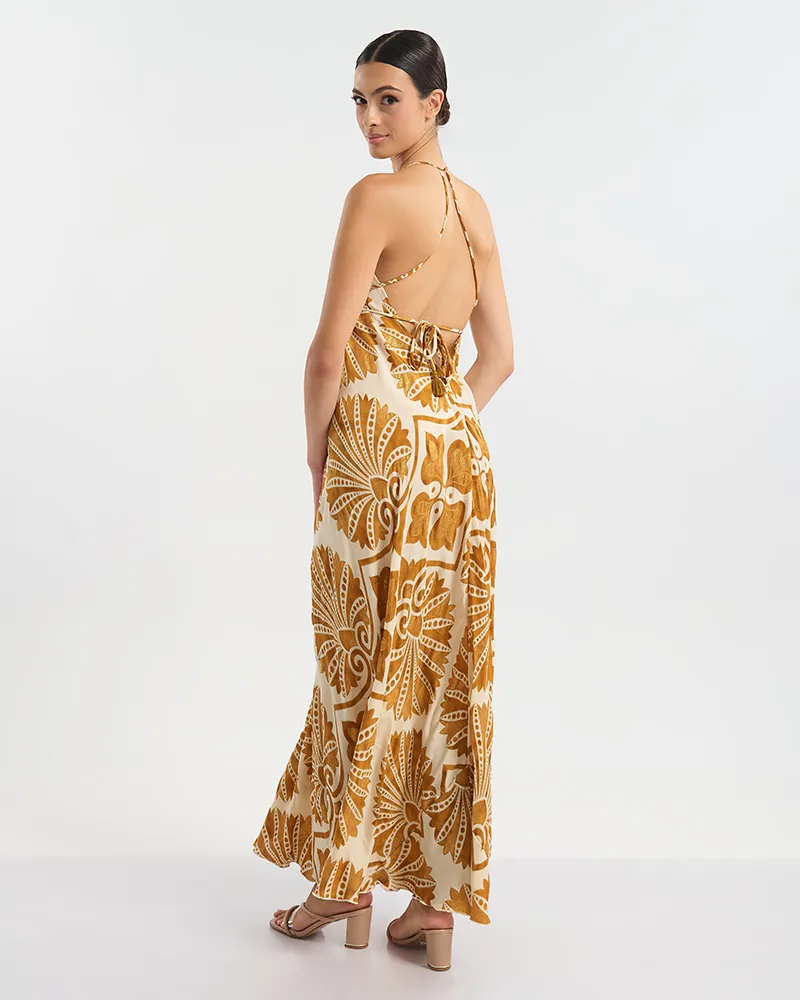 ΦΟΡΕΜΑ  ΕΞΩΠΛΑΤΟ ΜΑΚΡΥ ΣΕ ΕΚΡΟΎ ΧΡΩΜΑ ΜΕ ΧΡΥΣΕΣ ΛΕΠΤΟΜΕΡΕΙΕΣ ONE SIZE (60% SILK 40% POLYESTER)