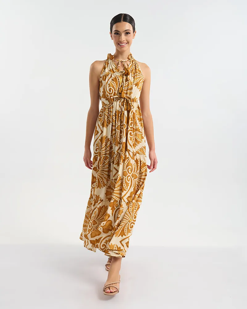 ΦΟΡΕΜΑ ΜΑΚΡΥ ΑΜΑΝΙΚΟ ΣΕ ΕΚΡΟΎ ΧΡΩΜΑ ΜΕ ΧΡΥΣΕΣ ΛΕΠΤΟΜΕΡΕΙΕΣ ONE SIZE  (60% SILK 40% POLYESTER)