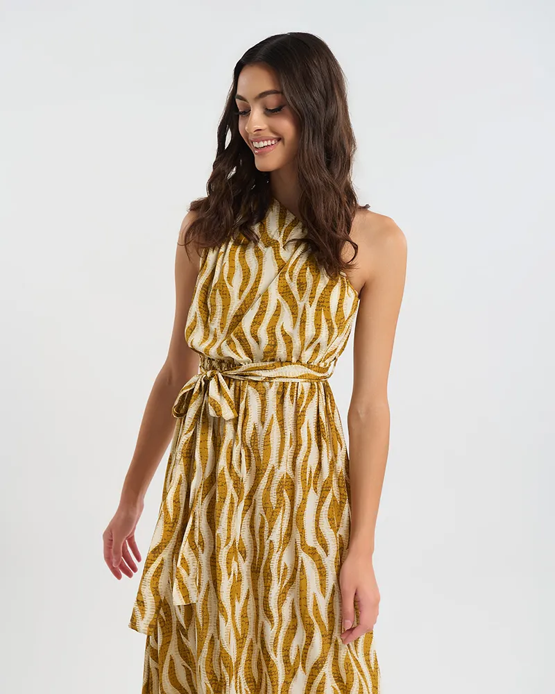 ΦΟΡΕΜΑ ΜΑΚΡΥ ΜΕ 1 ΩΜΟ ΚΑΦΕ/ΜΟΥΣΤΑΡΔΙ ΖΕΒΡΕ ONE SIZE (60% SILK 40% POLYESTER)