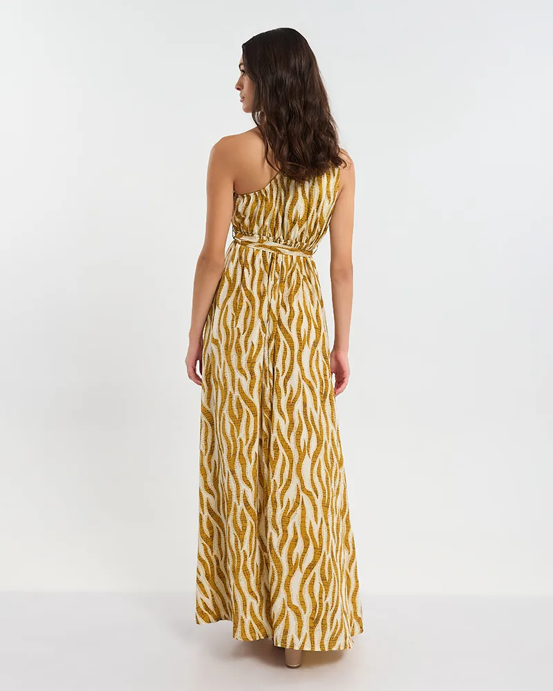 ΦΟΡΕΜΑ ΜΑΚΡΥ ΜΕ 1 ΩΜΟ ΚΑΦΕ/ΜΟΥΣΤΑΡΔΙ ΖΕΒΡΕ ONE SIZE (60% SILK 40% POLYESTER)