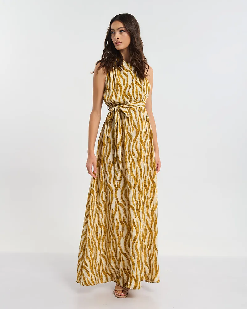 ΦΟΡΕΜΑ ΜΑΚΡΥ ΜΕ 1 ΩΜΟ ΚΑΦΕ/ΜΟΥΣΤΑΡΔΙ ΖΕΒΡΕ ONE SIZE (60% SILK 40% POLYESTER)