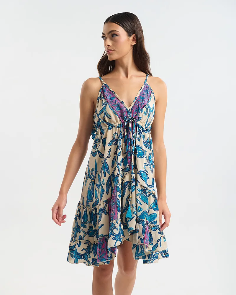 KONTO ΦΟΡΕΜΑ ΜΕ ΤΙΡΑΝΤΕΣ ΕΚΡΟΥ ΜΕ ΜΠΛΕ/ΧΡΥΣΑ  ΛΟΥΛΟΥΔΙΑ ONE SIZE (60% SILK 40% POLYESTER)