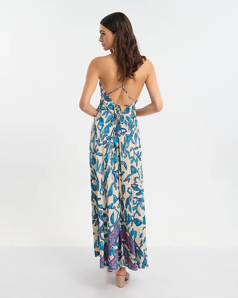 ΦΟΡΕΜΑ ΕΞΩΠΛΑΤΟ  ΕΚΡΟΥ ΜΕ ΜΠΛΕ/ΧΡΥΣΑ  ΛΟΥΛΟΥΔΙΑ ONE SIZE (60% SILK 40% POLYESTER)