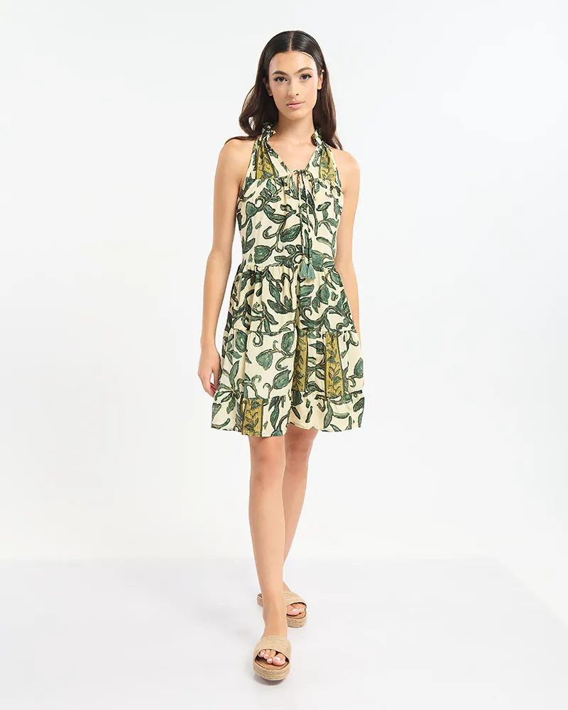 ΦΟΡΕΜΑ ΜΕ ΓΙΑΚΑ ΚΟΝΤΟ ΑΜΑΝΙΚΟ ΣΕ ΕΚΡΟΎ ΜΕ ΧΡΥΣΕΣ/ΠΡΑΣΙΝΕΣ ΛΕΠΤΟΜΕΡΕΙΕΣ ONE SIZE  (60% SILK 40% POLYESTER)