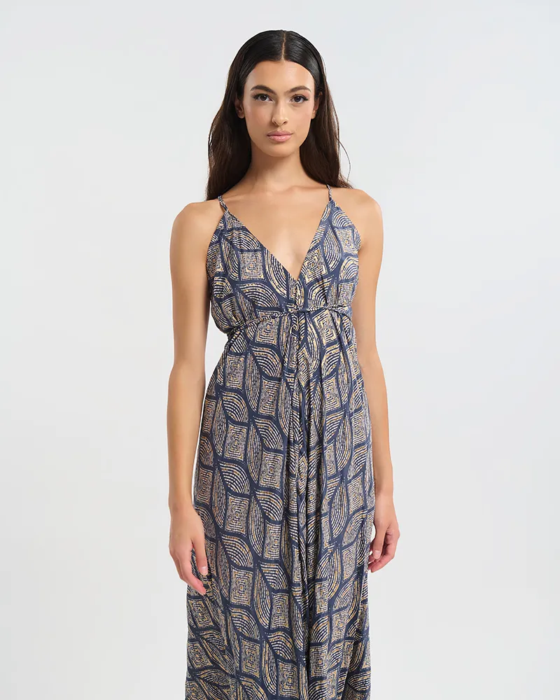 ΦΟΡΕΜΑ ΜΑΚΡΥ ΕΞΩΠΛΑΤΟ ΣΕ ΜΠΛΕ ΜΕ ΡΟΜΒΟΥΣ ONE SIZE (60% SILK 40% POLYESTER)