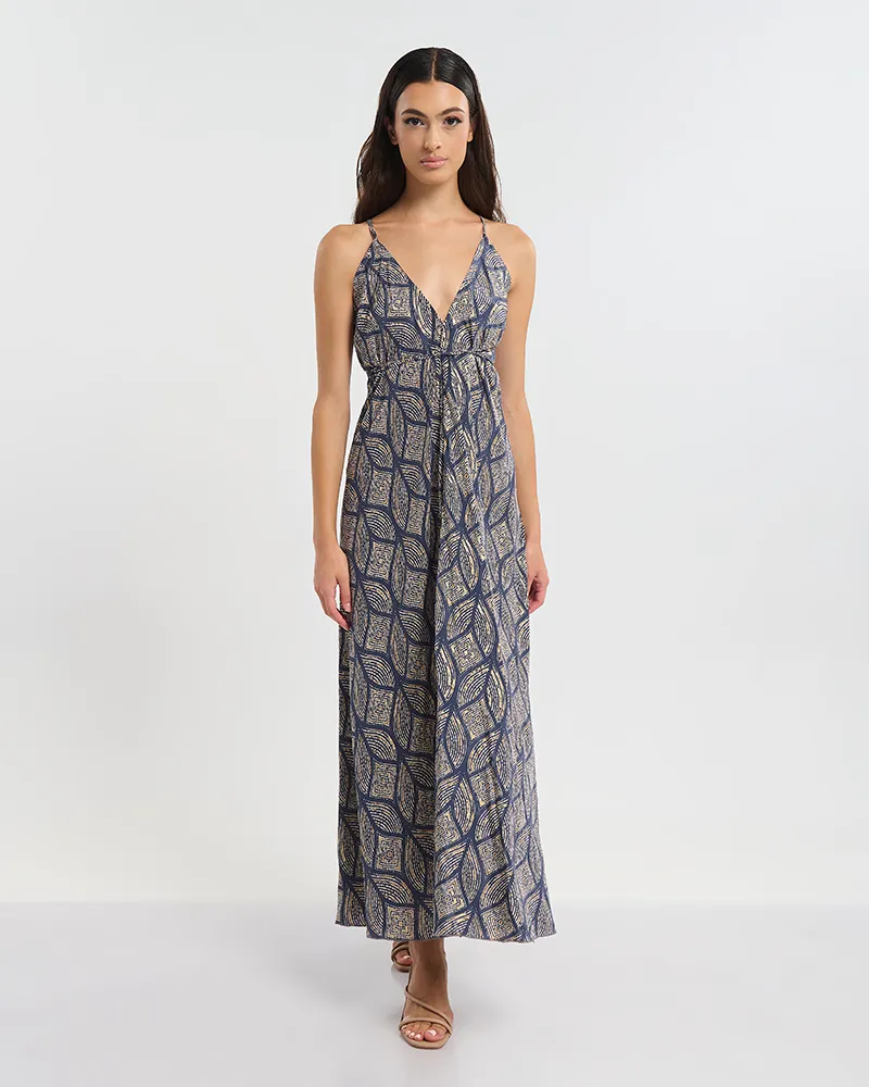 ΦΟΡΕΜΑ ΜΑΚΡΥ ΕΞΩΠΛΑΤΟ ΣΕ ΜΠΛΕ ΜΕ ΡΟΜΒΟΥΣ ONE SIZE (60% SILK 40% POLYESTER)