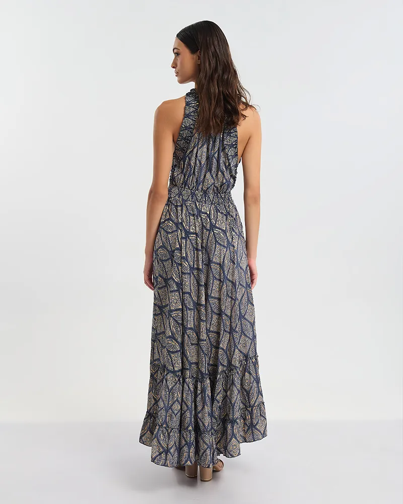 ΦΟΡΕΜΑ ΑΜΑΝΙΚΟ ΜΑΚΡΥ ΣΕ ΜΠΛΕ ΜΕ ΡΟΜΒΟΥΣ ONE SIZE  (60% SILK 40% POLYESTER)